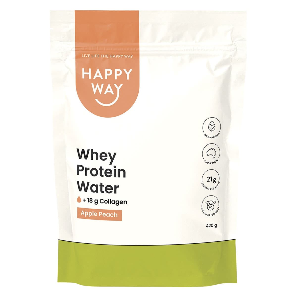 Happy Way Whey Protein Water Powder Apple Peach 420g
