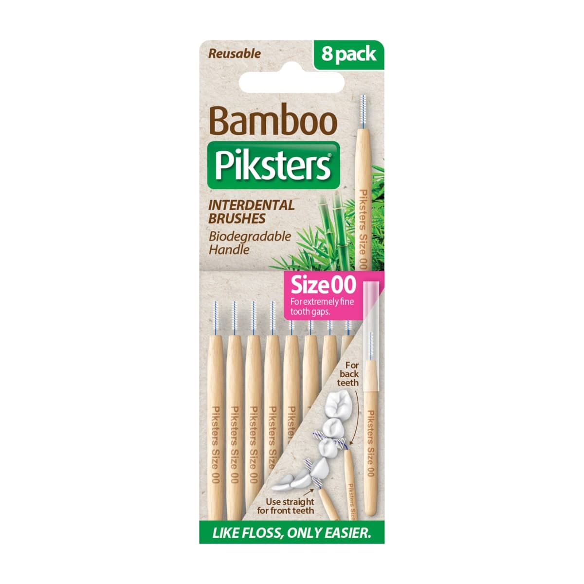 Piksters Bamboo Interdental Brush Size 00 Pink 8 Pack