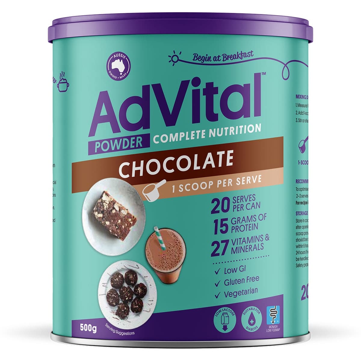 AdVital Nutritionally Complete Chocolate Powder 500g