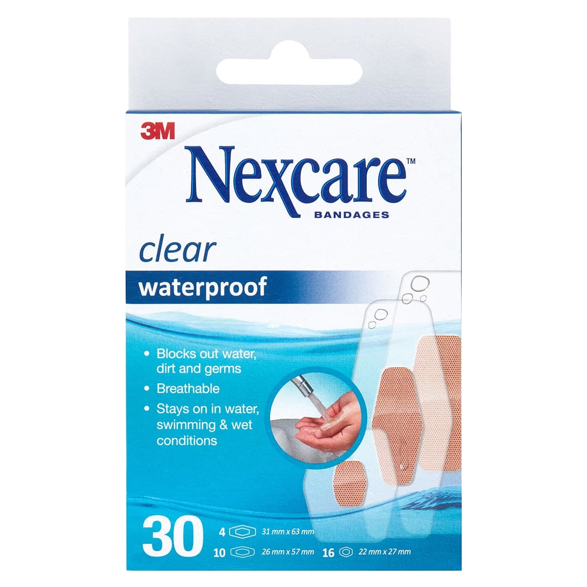 Nexcare Clear Waterproof Assorted Plasters 30 Pack