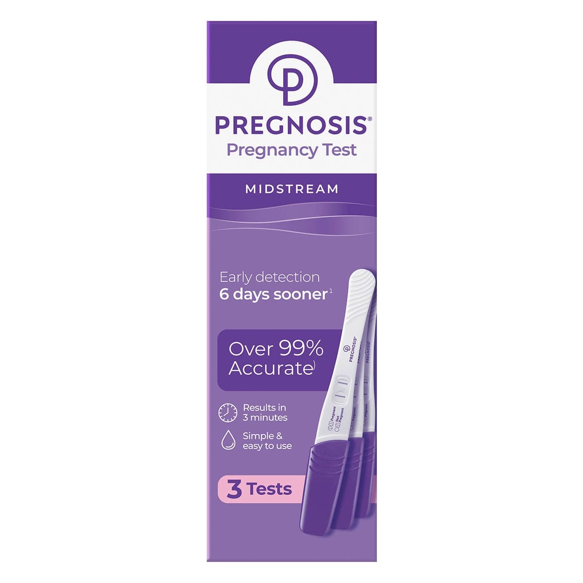 Pregnosis Midstream Early Detection Pregnancy Test 3 Pack