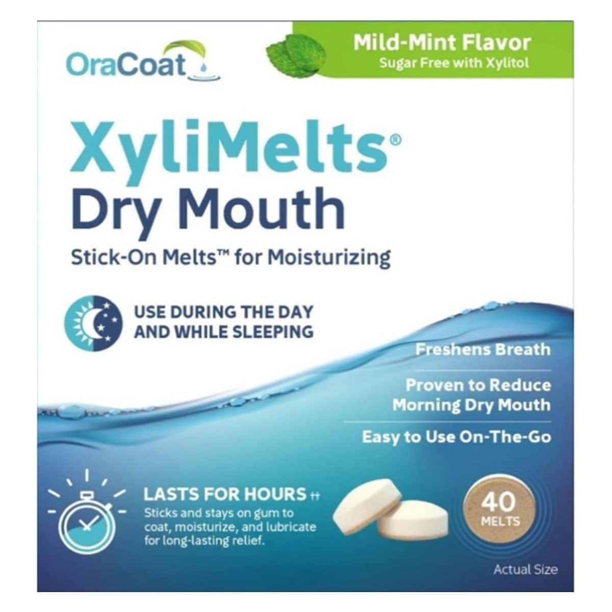 OraCoat Xylimelts Dry Mouth Stick On Melts Mild Mint 40 Pack