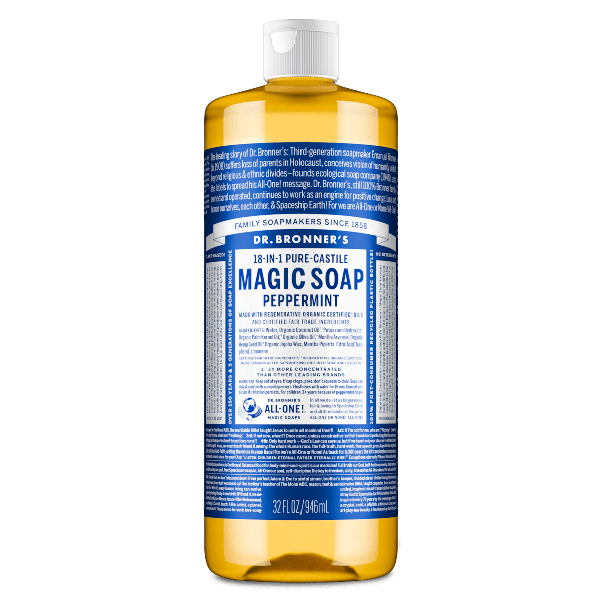 Dr Bronner's Pure Castile Liquid Magic Soap Peppermint 946ml