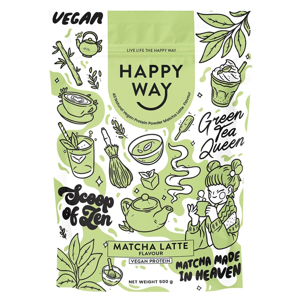Happy Way Vegan Protein Powder Matcha Latte 500g