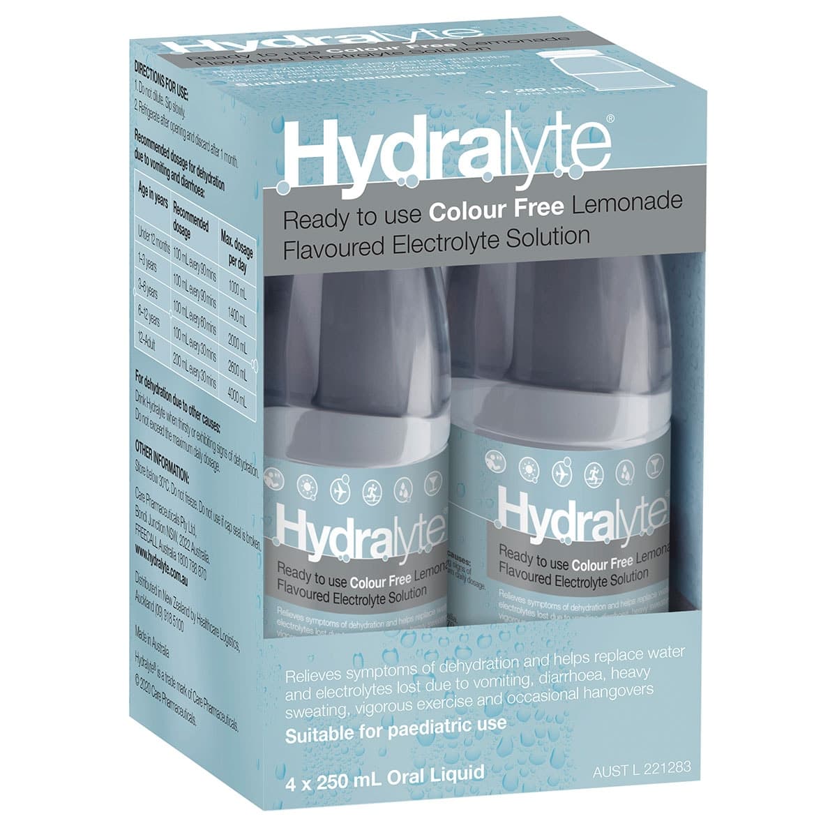 Hydralyte Electrolyte Solution Colour Free Lemonade 4 x 250ml