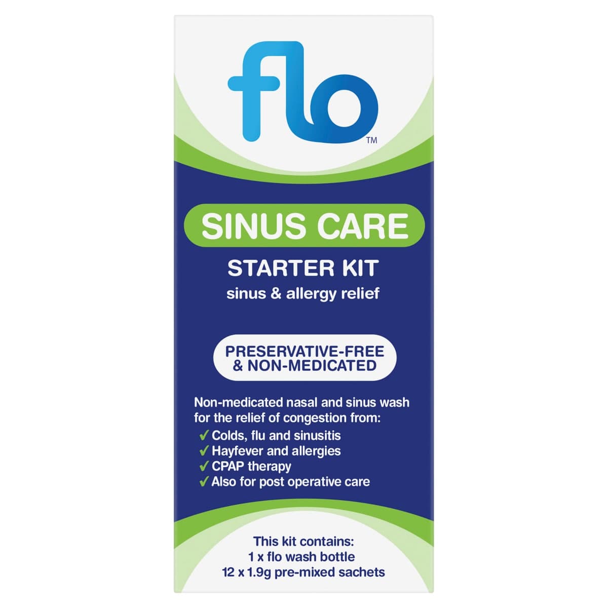 Flo Sinus Care Starter Kit with 12 Sachets & 1 Wash Bottle