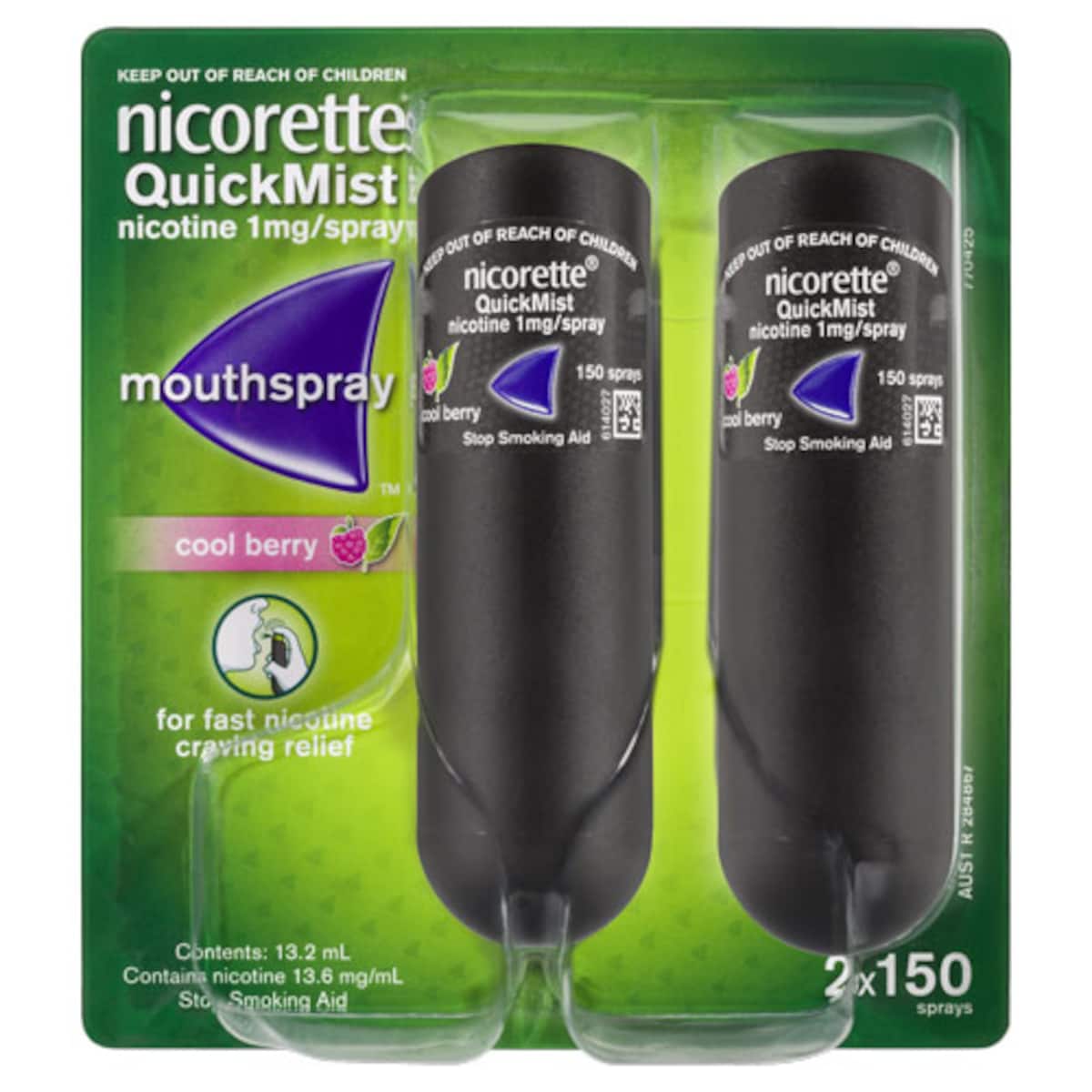 Nicorette QuickMist Nicotine Mouth Spray Berry 2 x 150 Sprays