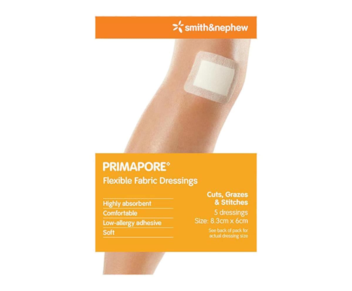 Primapore Flexible Fabric Dressing 8.3cm x 6cm 5 Pack