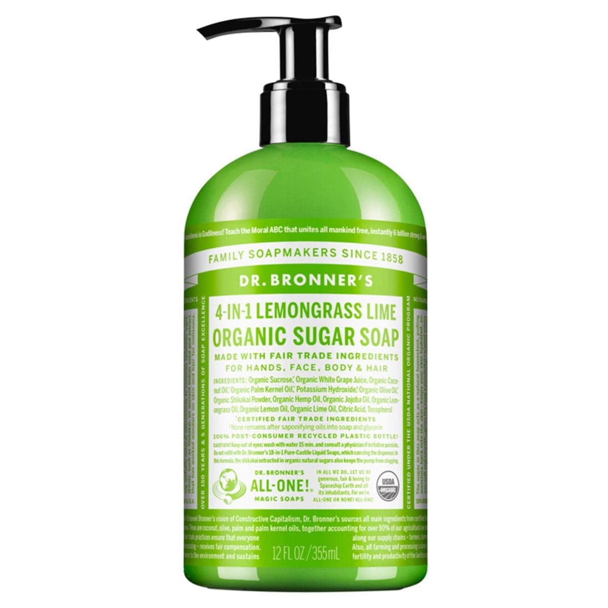 Dr Bronner's Organic Sugar Soap Lemongrass Lime 355ml