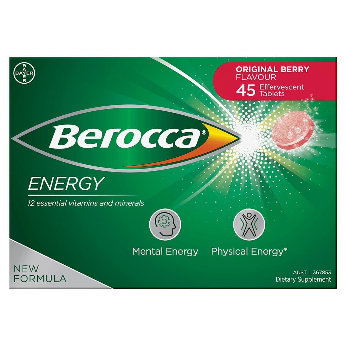 Berocca Energy Original Berry Effervescent Tablets 45 Pack
