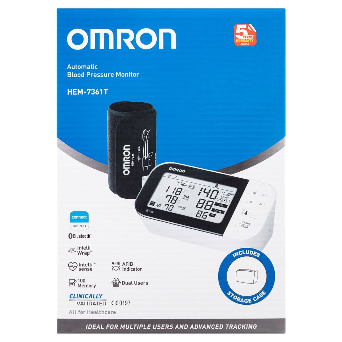 Omron HEM7361T Advanced + AFIB Indicator Bluetooth Blood Pressure Monitor