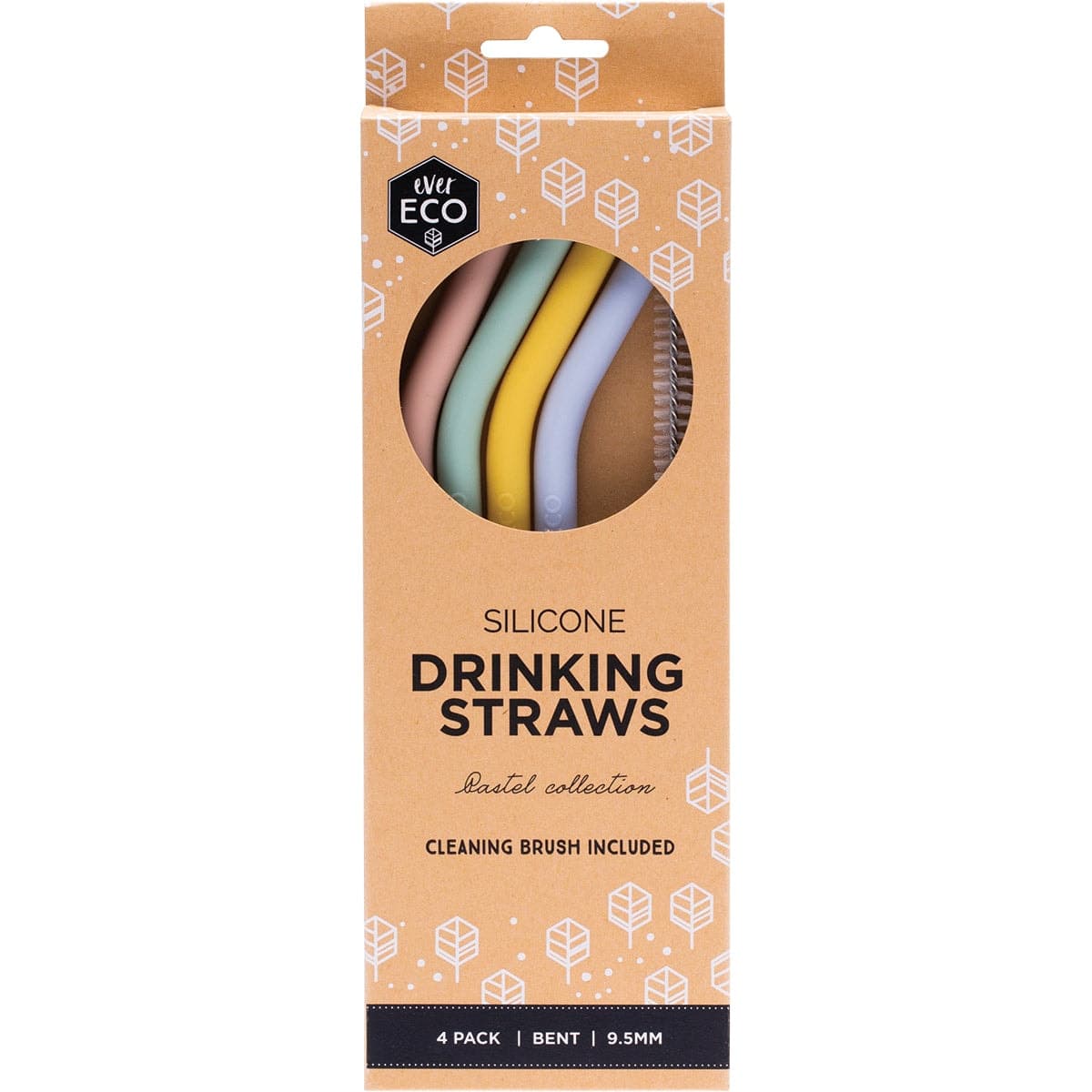Ever Eco Silicone Drinking Straws Bent Pastel Collection 4 Pack
