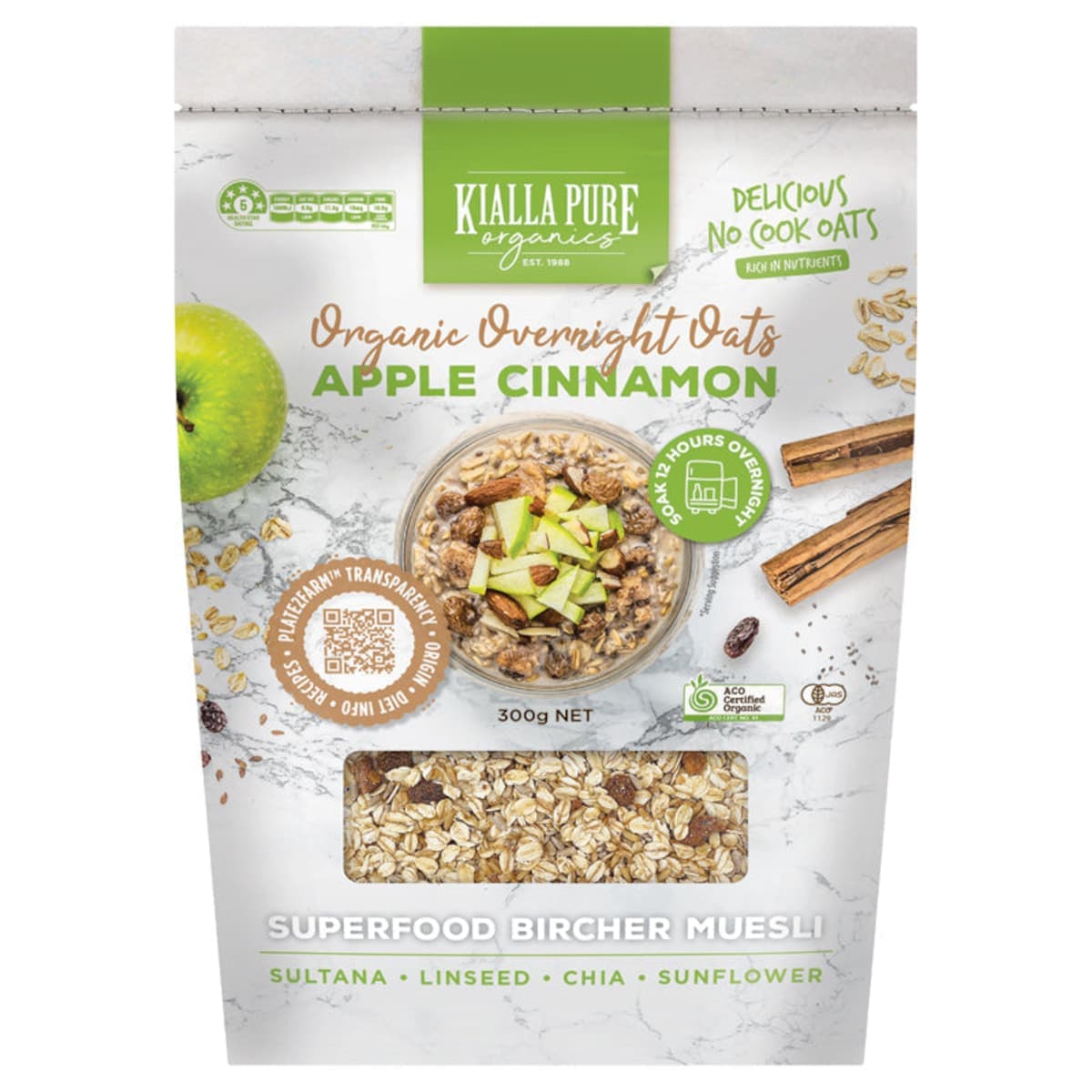Kialla Organic Overnight Oats Apple Cinnamon 300g