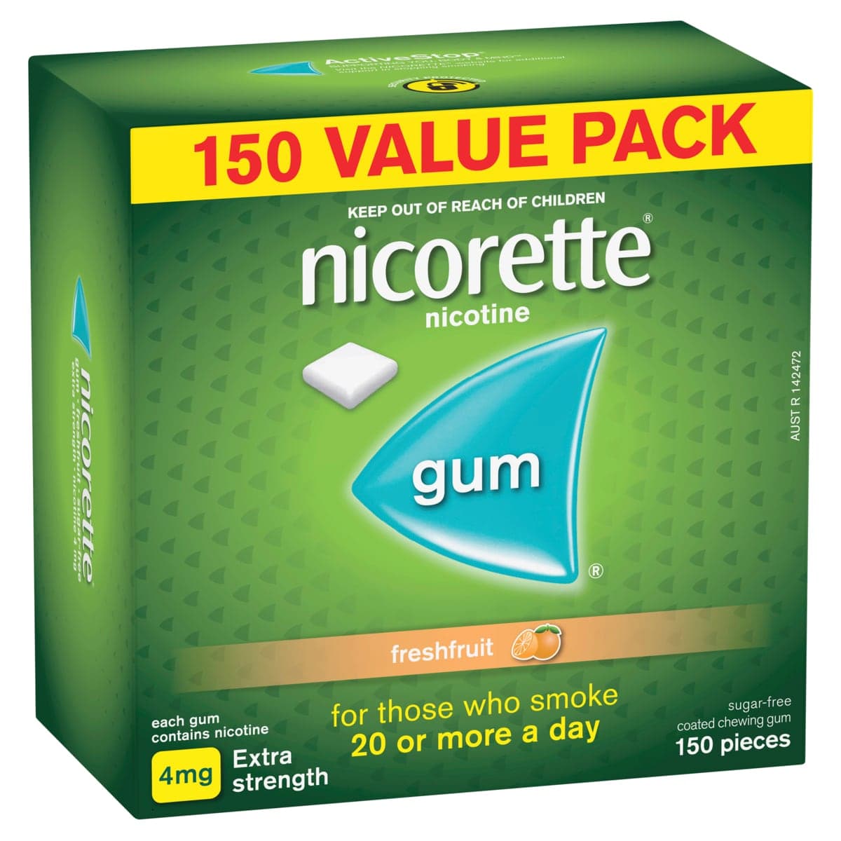 Nicorette Quit Smoking Nicotine Gum Fresh Fruit 4mg 150 Pack